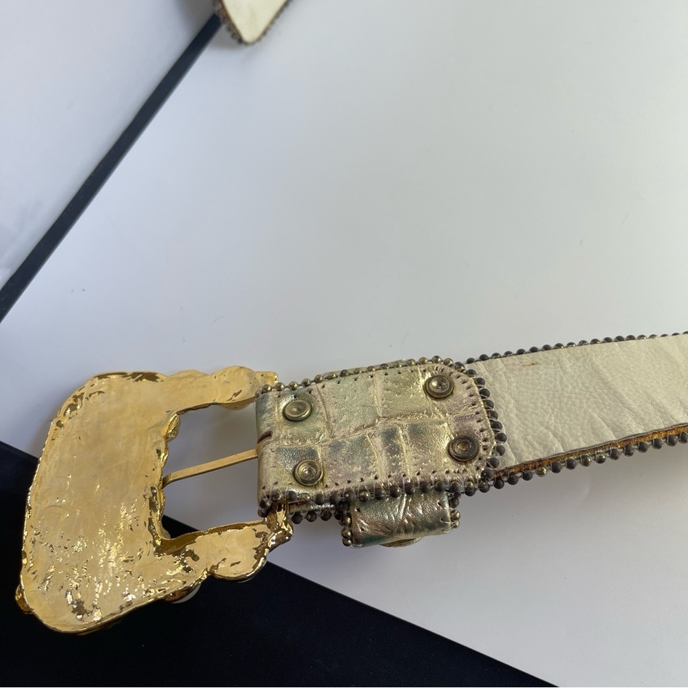 Leatherock Vintage Jeweled Gold Leather Rhinestone Belt Size S - Picture 10 of 16